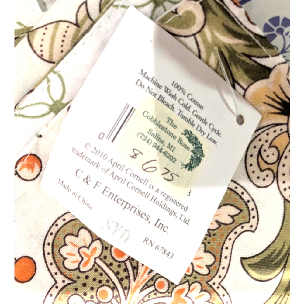 April Cornell Napkins Floral Garden Reversible Ivory Green Dinner New Set 4 - Picture 6 of 6